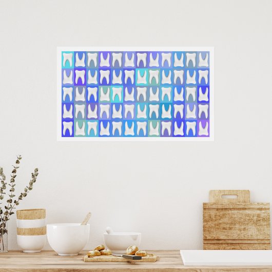 Witte Tooth Blue Square Pattern Dentist Poster (Keuken)