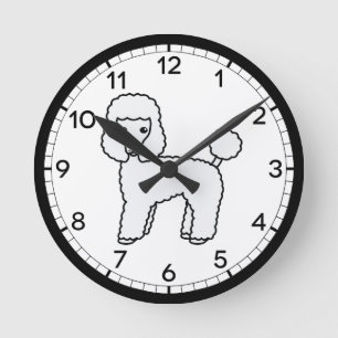 Witte Toy Poodle Cartoonhond Illustratie Ronde Klok