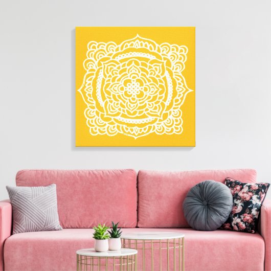 Witte Tracery Ornament Geel Canvas Print (Insitu (Woonkamer))