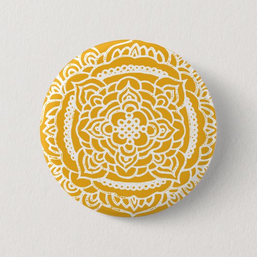 Witte Tracery Ornament Gele Button (Voorkant)