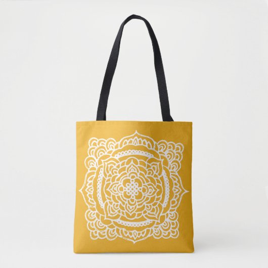 Witte Tracery Ornament Gele Canvas tas (Voorkant)