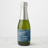 Witte Tropische Bloemen Hibiscus op Marine Mini Sparkling Wijnetiket (Voorkant)