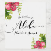 Witte tropische hibiscus laat chique trouwwijn ach wijn etiket (Enkel label)