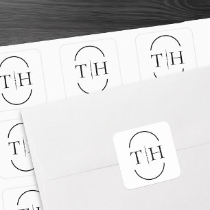 Witte Trouw Monogram in Ovale Lijst Vierkante Sticker