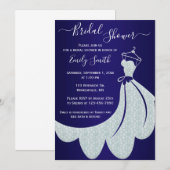 Witte trouwjurk op Navy Blue Vrijgezellenfeest Kaart (Voorkant / Achterkant)