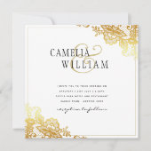 Witte trouwuitnodiging met gouden boordsel Klassie (Voorkant)