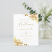 Witte trouwuitnodiging met gouden lint Elegant Kla (Staand voorkant)