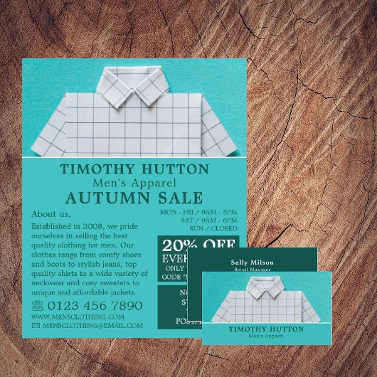 Witte trui, herenmode winkelreclame flyer