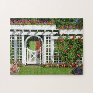 Witte tuinpoort legpuzzel