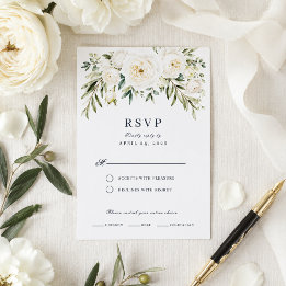 Witte Tuinrozen Huwelijk RSVP Kaart