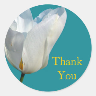 witte tulp bloem dank je stickers. ronde sticker