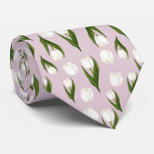 Witte Tulp Bloem Patroon Stropdas (Opgerold)