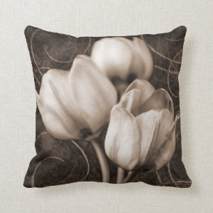 Witte Tulp Bloemen Sepia Zwarte Achtergrond bloems Kussen