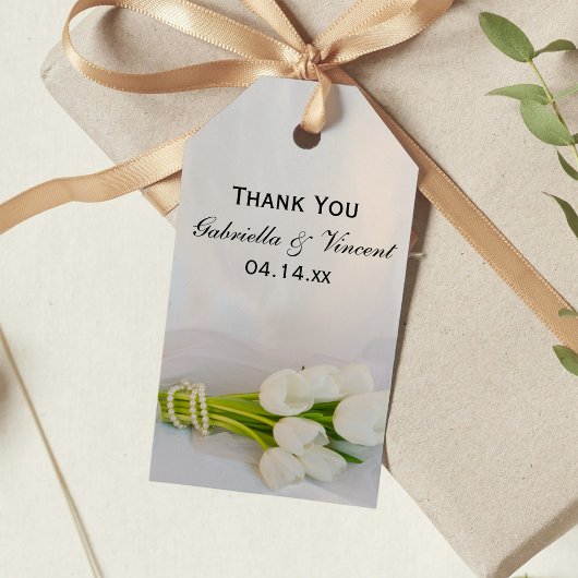 Witte tulp boeket lente trouwgunstlabels cadeaulabel