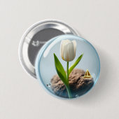 Witte Tulp in een Bel Ronde Button 5,7 Cm (Voorkant /achterkant)