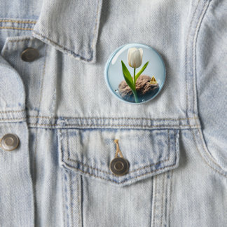 Witte Tulp in een Bel Ronde Button 5,7 Cm