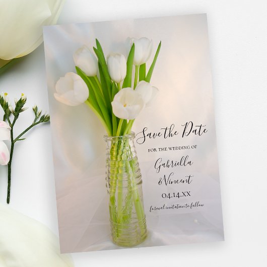 Witte tulp in melkfles bruiloft Bewaar de datum Save The Date