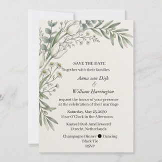 Witte Tulp Olijf Groene Save the Date Uitnodiging