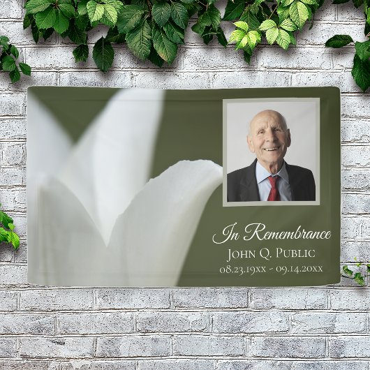 Witte Tulp op Groene Viering van het Leven Begrafe Spandoek