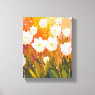 Witte Tulp Waterverf Bloemenveld Canvas Afdruk