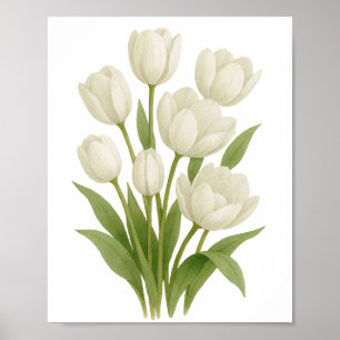 Witte tulpen aquarelprint lente wanddecoratie poster