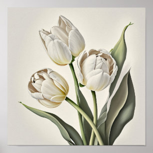 Witte Tulpen Bloemenkunst Print Poster