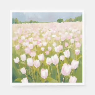 Witte tulpen bloemenveld schilderij servet