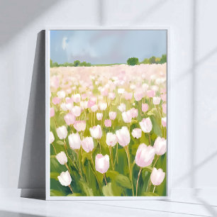 Witte tulpen bloemveld schilderen aquarel poster
