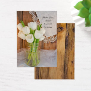 Witte Tulpen in Mason Jar Wedding Favor Label Visitekaartjes