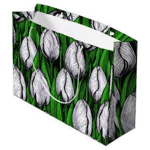 Witte tulpen met groene bladeren groot cadeauzakje