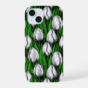 Witte tulpen met groene bladeren iPhone 15 hoesje