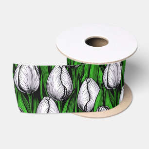 Witte tulpen met groene bladeren lint