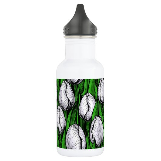 Witte tulpen met groene bladeren waterfles (Links)
