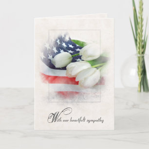 Witte tulpen van sympathie op Amerikaanse vlag  Kaart
