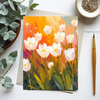 Witte tulpen waterverf bloemenveld briefkaart