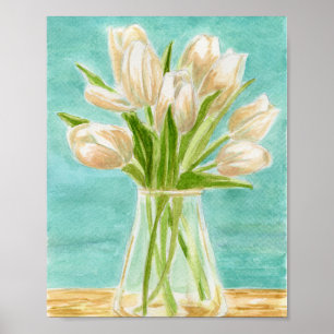 Witte tulpen Waterverf Poster