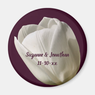 Witte Tulpenbloem gepersonaliseerde bruiloft Magneet