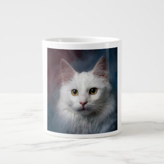 Witte Turkse Angora Kat Rood Blauw Extra Grote Beker