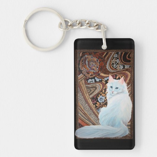 Witte Turkse angora Sleutelhanger (Voorkant)