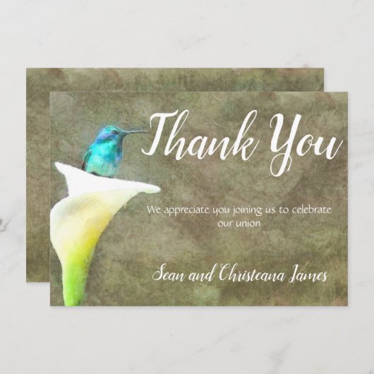 Witte Turquoise Kolibrie Lelie Bloem Waterverfschi Bedankkaart (Voorkant / Achterkant)