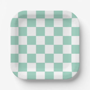 Witte & Turquoise Schakenbord Papieren Borden Bordje