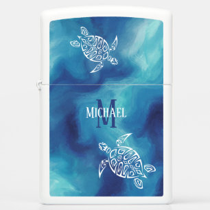 Witte Turtle Stam Blue Watercolor Monogram