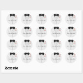 Witte Tuxedo met zwarte boog Stropdas Monogram Ronde Sticker (Vel)