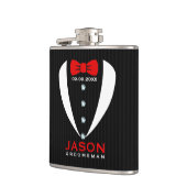 Witte Tuxedo Rode Boog Tie & Groomsman Tekst Heupfles (Links)