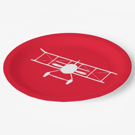 Witte tweedekker profiel op rode achtergrond papieren bordje (Gekanteld)