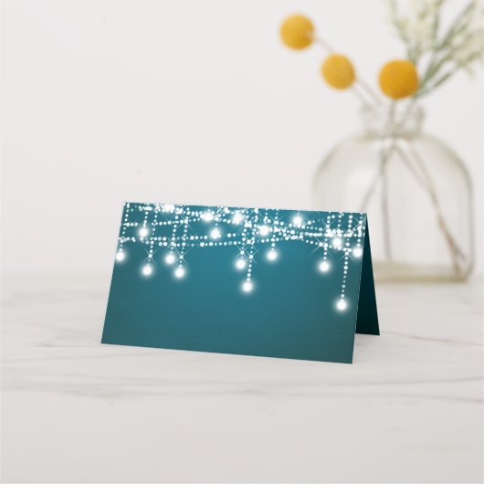 Witte Twinkle String Lights op Blauwgroen (Voorkant)