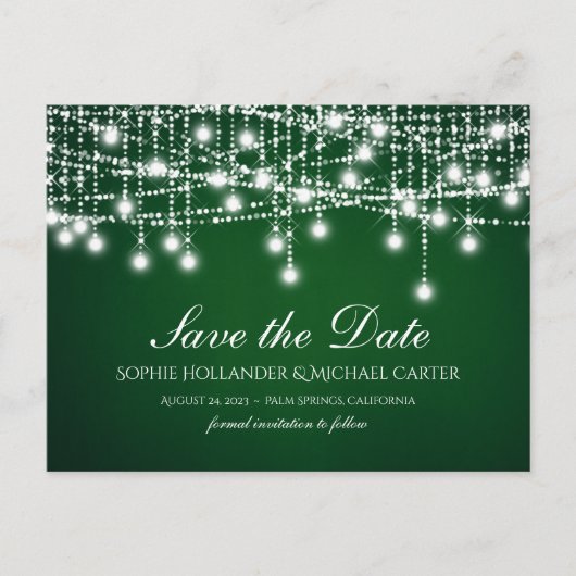 Witte Twinkle String Lights op Groen Briefkaart (Voorkant)