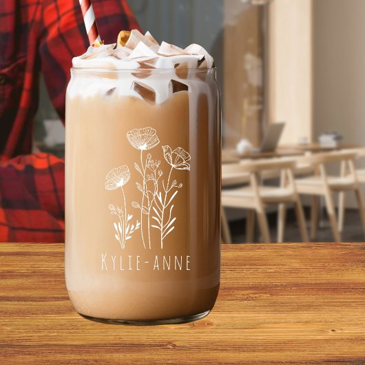 Witte typografie op maat bloemen blikvorm glas