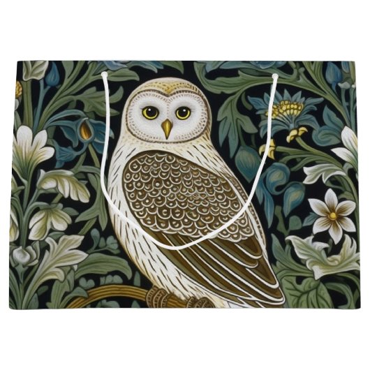 Witte uil art nouveau stijl groot cadeauzakje (Voorkant)