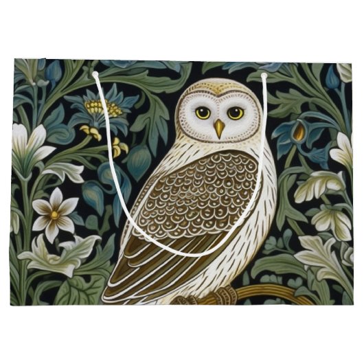 Witte uil art nouveau stijl groot cadeauzakje (Achterkant)